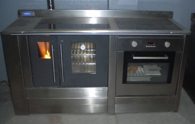 Cocina a pellets con horno y placa electrica calefactora