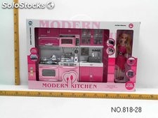 Cocina combinación de color rosa con Barbie