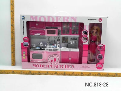 Cocina combinación de color rosa con Barbie
