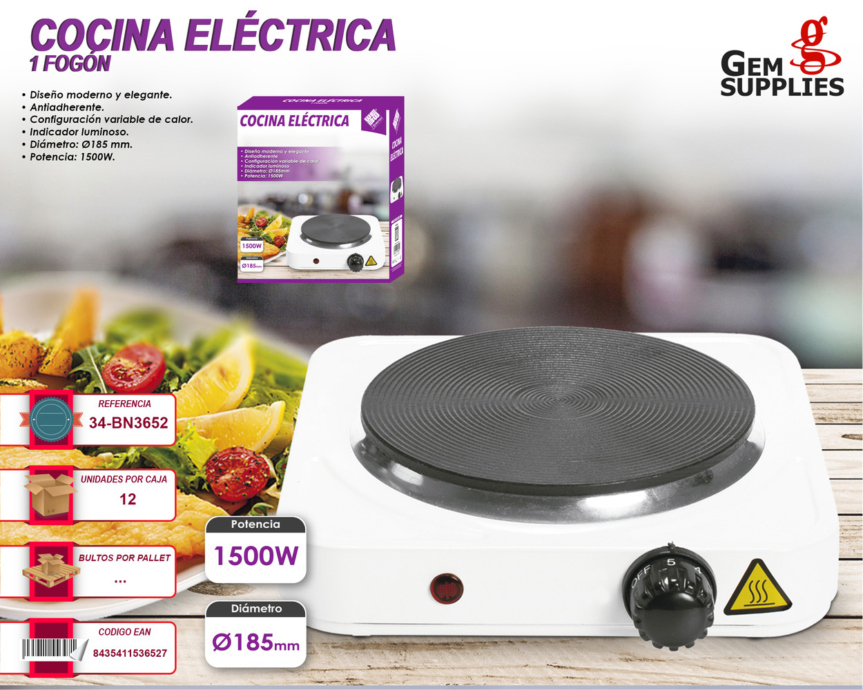 Comprar Cocina portátil eléctrica VIVAHOGAR VH99264 Online - Bricovel