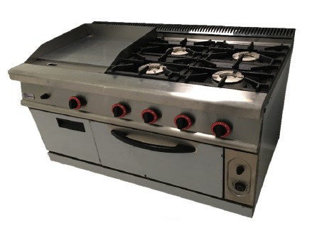 Cocina con horno a gas y plancha incorporada fondo 730