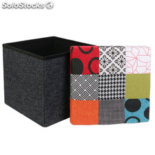 Coffre pouf pliable patchwork - multicolore