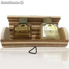 Coffret beige et marron avec gel de bain et shampoing pour cadeaux