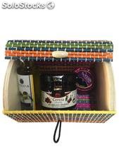 Coffret cadeau contenant huile d&#39;olive, confiture et fromage