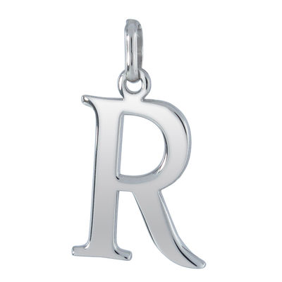 Colgante en plata de ley rodiada forma Letra R
