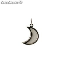 Colgante en plata de ley rodiada forma Luna con diseño doble