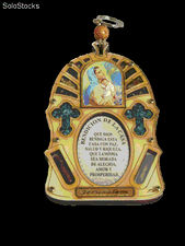 Colgante Madera de Olivo con Bendición del Hogar e imagen de la Virgen María