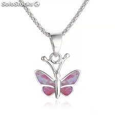 colgante para collar dije de mariposa con ópalo fuscia de plata ley 925