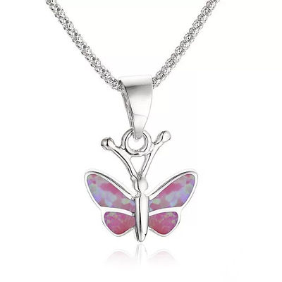 colgante para collar dije de mariposa con ópalo fuscia de plata ley 925