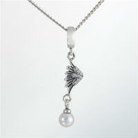 colgante plata para collar o pulsera, diseño de anillo+pluma+perla - Foto 2