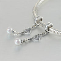 colgante plata para collar o pulsera, diseño de anillo+pluma+perla - Foto 5