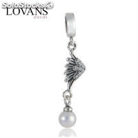 colgante plata para collar o pulsera, diseño de anillo+pluma+perla