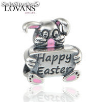 colgante plata para collar o pulsera, diseño de conejo+letras:happy easter