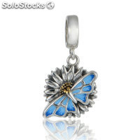 colgante plata para collar o pulsera, diseño de flor con mariposa azul