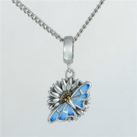 colgante plata para collar o pulsera, diseño de flor con mariposa azul - Foto 2