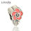 colgante plata para collar o pulsera diseño de hoja+flor con esmalte rosado - 1