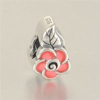 colgante plata para collar o pulsera diseño de hoja+flor con esmalte rosado - Foto 2