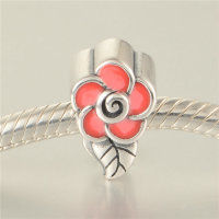 colgante plata para collar o pulsera diseño de hoja+flor con esmalte rosado - Foto 3