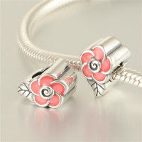 colgante plata para collar o pulsera diseño de hoja+flor con esmalte rosado - Foto 4