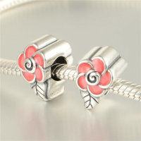 colgante plata para collar o pulsera diseño de hoja+flor con esmalte rosado - Foto 5