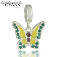 colgante plata para collar o pulsera,diseño de mariposa+esmalte amarillo+piedras