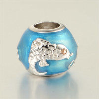 colgante plata para collar o pulsera diseño de pola con esmalte azul +dibujo pez - Foto 2