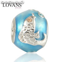 colgante plata para collar o pulsera diseño de pola con esmalte azul +dibujo pez