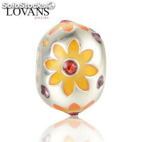 colgante plata para collar o pulsera,diseño de pola con esmalte flores amarillos