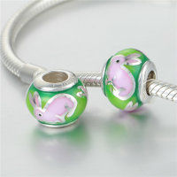 colgante plata para collar o pulsera diseño de pola verde con dibujo conejo. - Foto 3