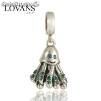 colgante plata para collar o pulsera,diseño de pulpo con piedras verdes
