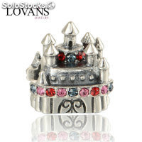 colgante plata para collar o pulsera, diseño de un castillo con piedras colores