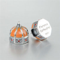 colgante plata para collar o pulsera,diseño de Yurt con esmalte naranja - Foto 3