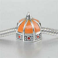 colgante plata para collar o pulsera,diseño de Yurt con esmalte naranja - Foto 5