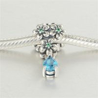 colgante plata para collar /pulsera,diseño de tres flores con circón azul - Foto 3