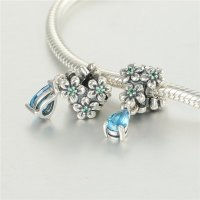 colgante plata para collar /pulsera,diseño de tres flores con circón azul - Foto 4