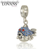 colgante plata para collor/pulsera ,diseño de anillo+delfín+piedras azules