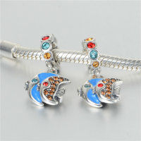 colgante plata para pulsera, diseño de anillo con piedras y peces con esmalte - Foto 4