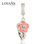 colgante plata para pulsera diseño de anillo+hoja+flor con esmalte rosado - 1