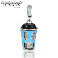 colgante plata para pulsera, diseño de anillo y vaso con esmalte azul y negro