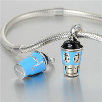 colgante plata para pulsera, diseño de anillo y vaso con esmalte azul y negro - Foto 3