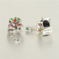 colgante plata para pulsera,diseño de campana con esmalte verde y rojo+piedras - Foto 4