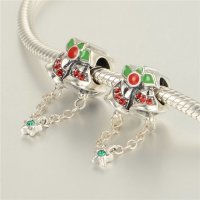 colgante plata para pulsera,diseño de campana con esmalte verde y rojo+piedras - Foto 5