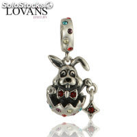 colgante plata para pulsera, diseño de conejo con piedras colores