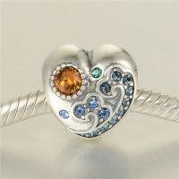 colgante plata para pulsera ,diseño de corazón con piedras colores de dos lados - Foto 4