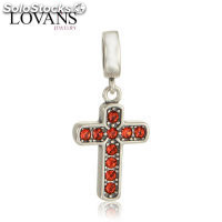 colgante plata para pulsera, diseño de cruz con piedras rojas