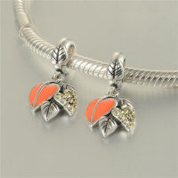 colgante plata para pulsera, diseño de hojas+esmalte naranja+piedras amarillas - Foto 5