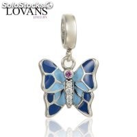 colgante plata para pulsera,diseño de mariposa con esmalte azul oscuro y claro