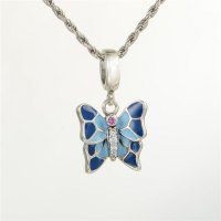 colgante plata para pulsera,diseño de mariposa con esmalte azul oscuro y claro - Foto 2