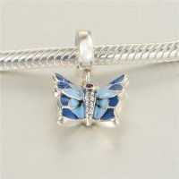 colgante plata para pulsera,diseño de mariposa con esmalte azul oscuro y claro - Foto 3