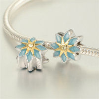 colgante plata para pulsera diseño de un flor un esmalte azul+amarillo - Foto 4